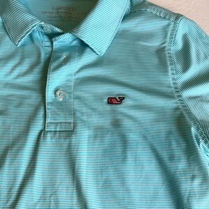 Vineyard Vines Boys Aqua and White Striped Polo